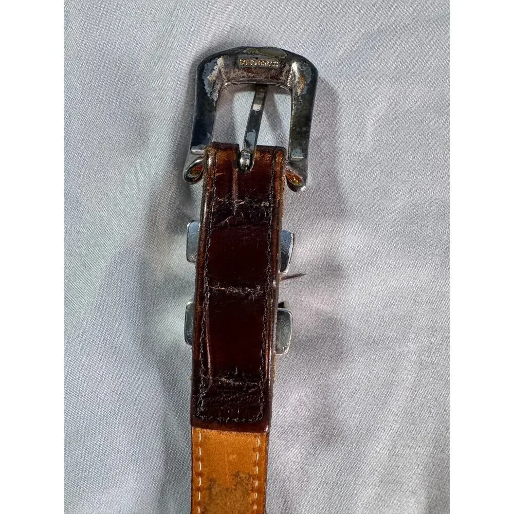 Martin Dingman Brown Full Grain Leather Belt Solid Brass Buckle Size 38 USA